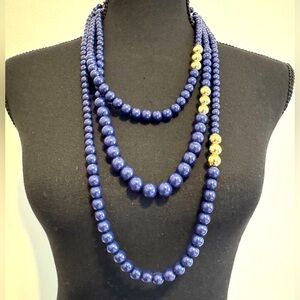 Blue and Gold Beaded Necklace - Ann Taylor